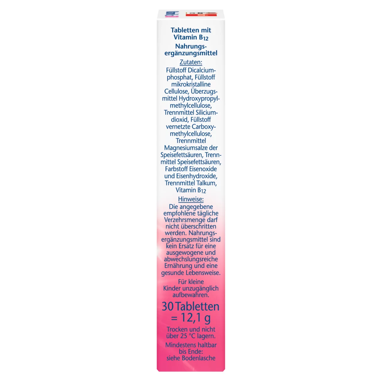 Abbildung der Produktverpackung Doppelherz aktiv Vitamin B12 500 Seitenansicht rechts